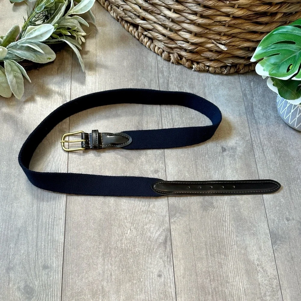 Vintage Belt Men's Navy and Brown Leather Belt Size 36
